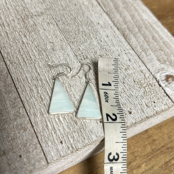 Hemimorphite triangle drop white sterling silver gemstone crystal earrings - Picture 6 of 6